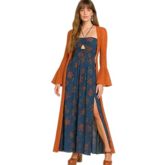 Free People One Step Ahead Maxi Dress in Blue Size Small Festival Boho - Picture 1 of 12